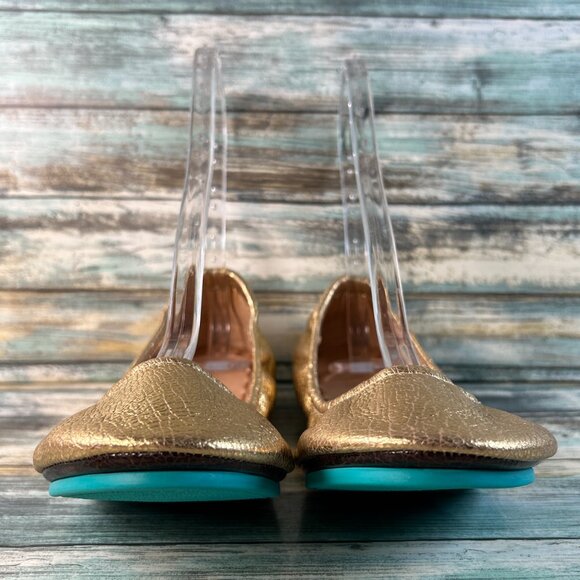 TIEKS Golden Glitz Ballet Flat Womens 12 Metallic Crackled Gold Leather Handmade - Picture 4 of 10